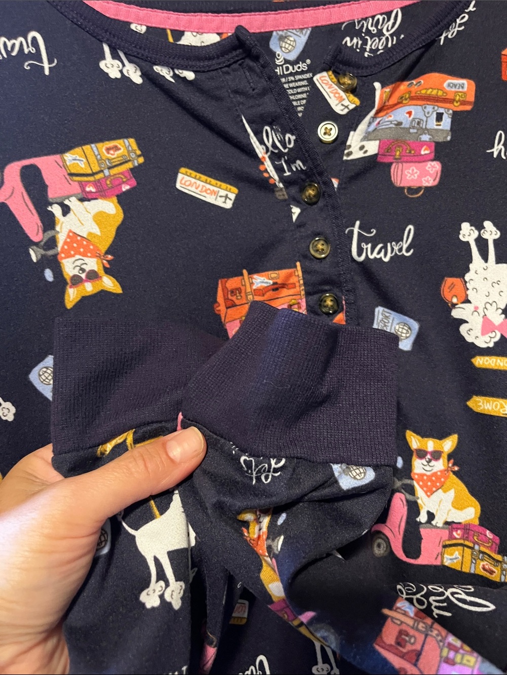 Cuddl Duds Navy Travel & Animals Print Women's Pajama Set - Picture 4 of 15